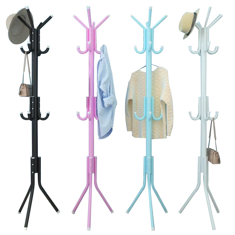 Simple Coat Rack Stainless Steel Single Rod Clothing Rack Tree Shaped Display Stand Balcony Drying Rack Floor Clothes Hanger 6