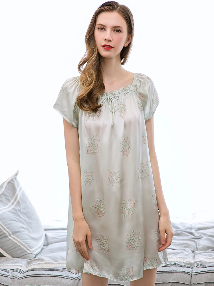 100% Real Silk Nightgown for Women Bedroom Sleepwear Bedgown Nightdress Ladies 16Momme Natural Silk Nightdress Robes Dormir Wear