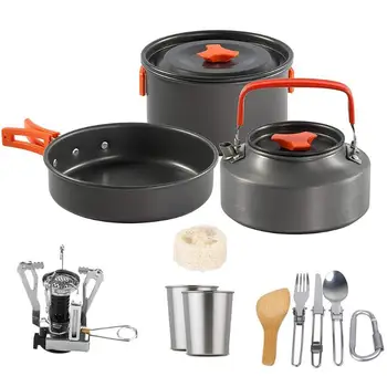 

1 Set Outdoor Pots Pans Camping Cookware Cooking Set w/Stove for 2-3 Person
