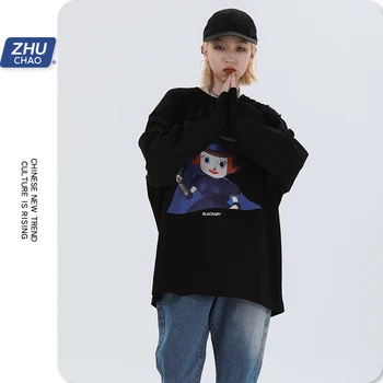 

woman/Men's clothes Cartoon anime doll print long-sleeved T-shirt fashion hip-hop street trend casual loose bottoming shirt tops