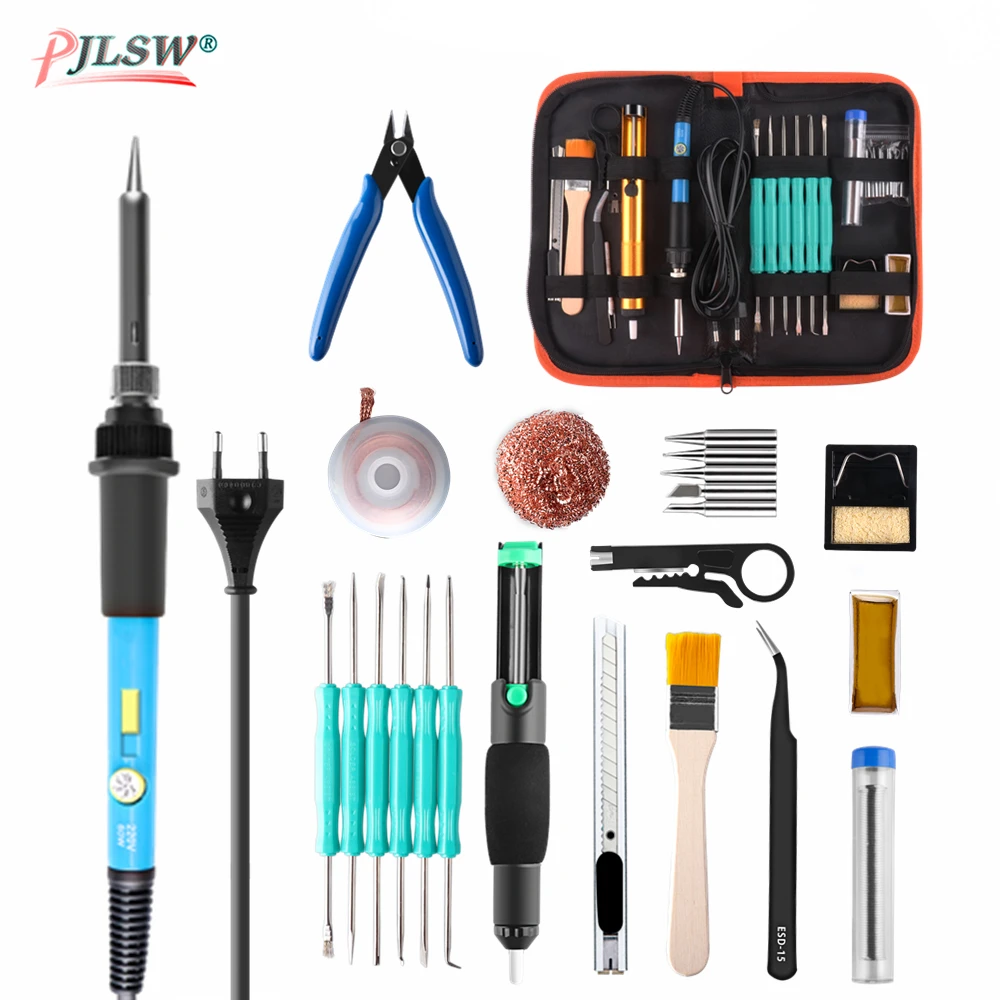 

New Adjustable Temperature Electric Soldering Iron 220V 110V 60W Welding Solder Rework Station Heat Pencil 5pcs Tips Repair Tool