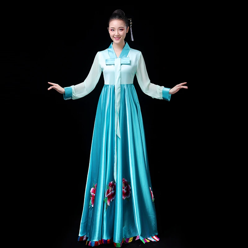 Традиционное длинное платье ханбок в Корейском стиле для женщин, элегантные вечерние платья, одежда в азиатском стиле, кимоно, Японский танец меньшинств, костюм - Цвет: Color 5