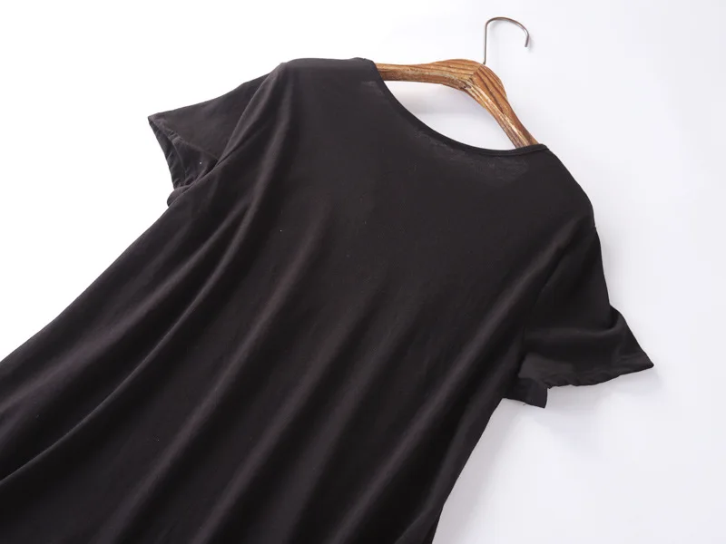 Большие размеры женские стильные ночные рубашки милые camper с принтом черного цвета с круглым вырезом на лето короткое платье для сна мягкий хлопок для дам