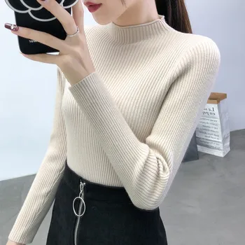 

2020 New Arrival Sale Jumper Sweater Women Semi-high Collar And Sleeve Knitted Bottom Sweater For Women's Wear In Autumn Winter