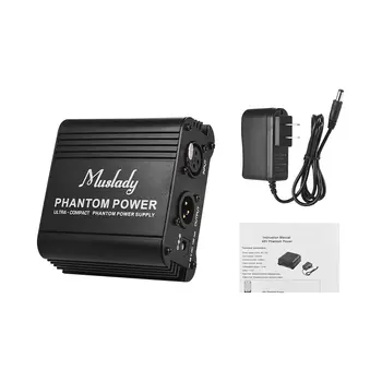 

Muslady Ultra-compact Microphone +48V Phantom Power Supply with XLR Input & Output for Condenser Microphone Studio Recording