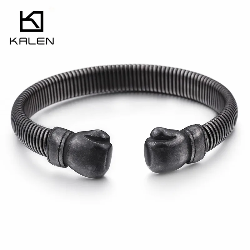

Hip Hop Opening Boxing Gloves Cuff Bangle For Men Stainless Steel Oxidized Dark Matte Mesh Chain Bracelet & Bangle Jewelry