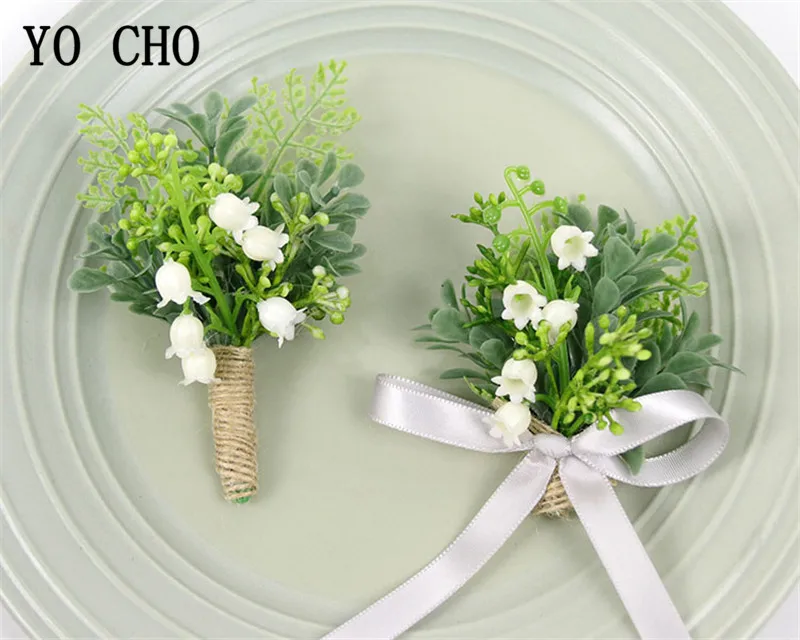 boutonniere set-F YO CHO бутоньерка искусственный цветок ландыши девушка браслет свадебная бутоньерка на запястье лесной стиль растение Свадебный бутоньерка - Цвет: boutonniere set-F