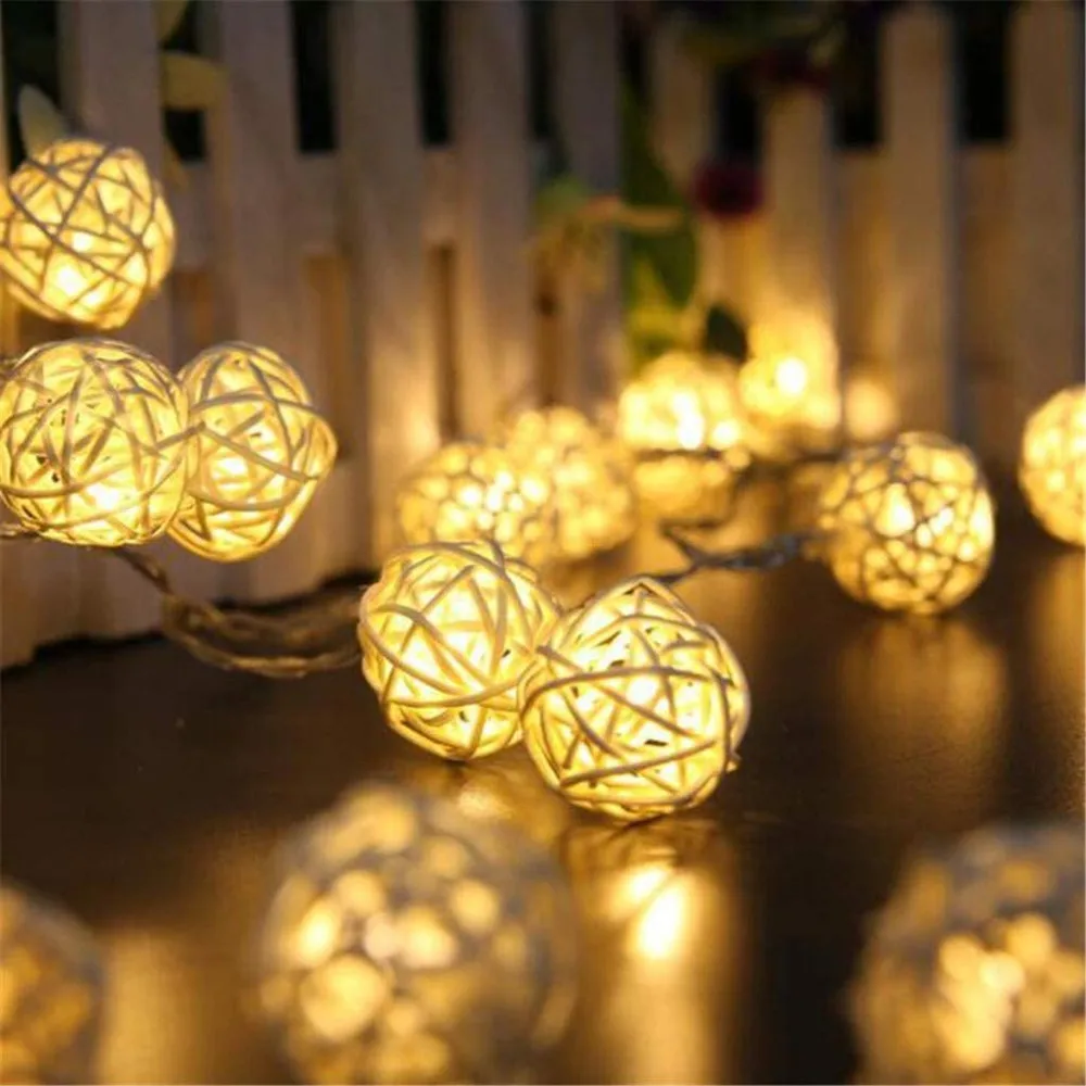 Led Lamps Decoration 10M 80 3cm Rattan Ball String Light Fairy LED Garlad Home Pop Year Christmas Garden Patio Decor | Лампы и