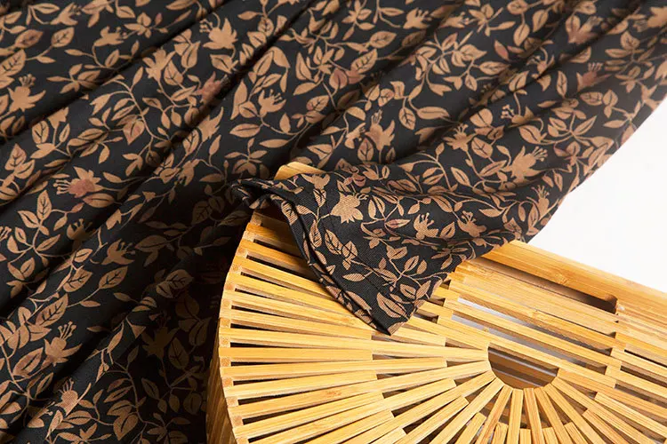 Coffee Color Leaf Printing Heavy Stand Collar Long