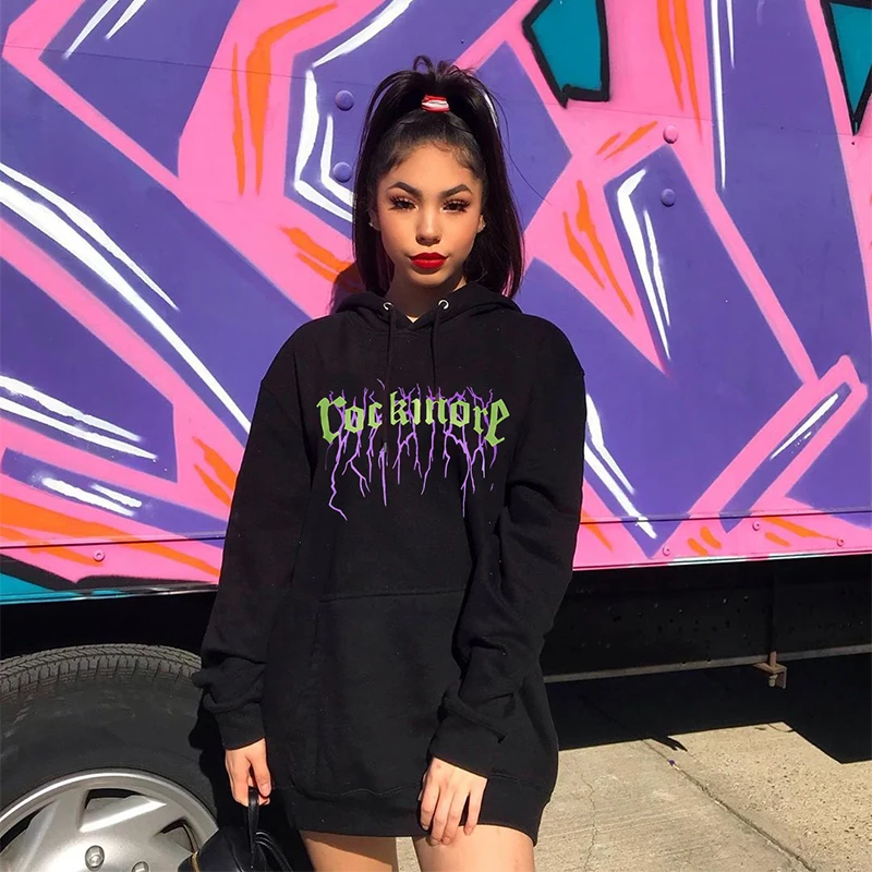  Rapwriter 2019 Oversize Harajuku Lightning Hip Hop Hoodies Women Sweatshirt Long-sleeved Winter Thi