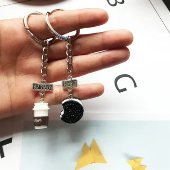 

2020 new 1 pieces of mini Oreo Biscuits and coffee Pendant Keychain Best Friends and Children Gift Friendly key ring