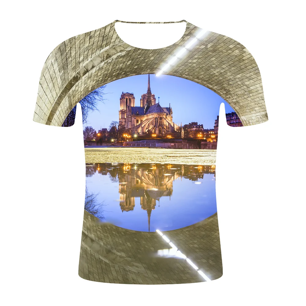 2019 new Souvenir men's T-Shirt Notre Dame de Paris 3d Print t shirt Women Men Fashion Clothing Tops Outfits Tees Summer Style | Мужская