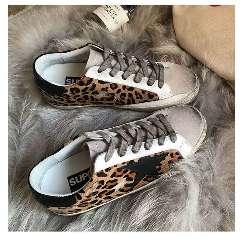 Zapatos coreanos desgastados con estrella de leopardo para hombre y mujer, zapatillas planas de cuero, novedad de 2021