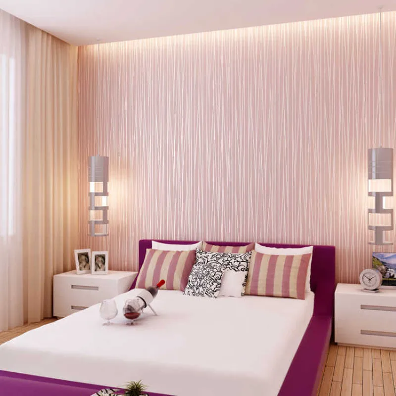 Розовая настенная бумага девушки спальня стены рулон Флокированной рельефной текстуры роскошные современные полосы
