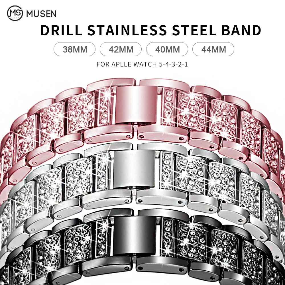 Ремешок для Apple Watch, ремешок 40 мм, 44 мм, 38 мм, 42 мм, для женщин, бриллиантовая серия 5, 4, 3, 2, 1, для iWatch, браслет, аксессуары из нержавеющей стали