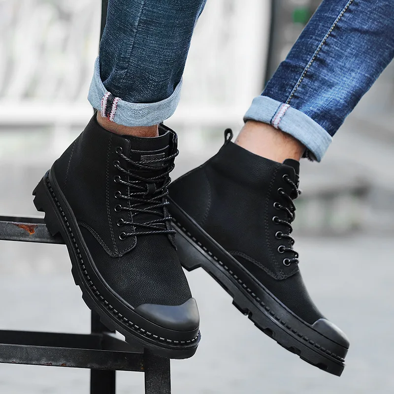 

Winter Hot Selling Martin Boots Men's Boot plus Velvet Genuine Leather Men Cotton-padded Shoes Ankle Boots England Hight-top Men