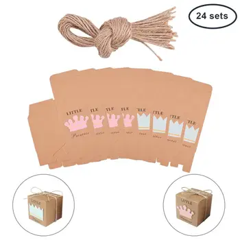 

24 sets Kraft Gift Boxes Wedding Favor Boxes Foldable Candy Boxes with Ribbon