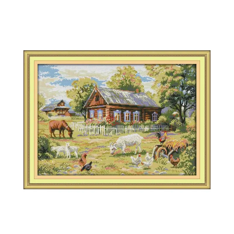 Joy Sunday ферма и ранчо пейзаж вышивка крестиком животное печать ткань Китайская