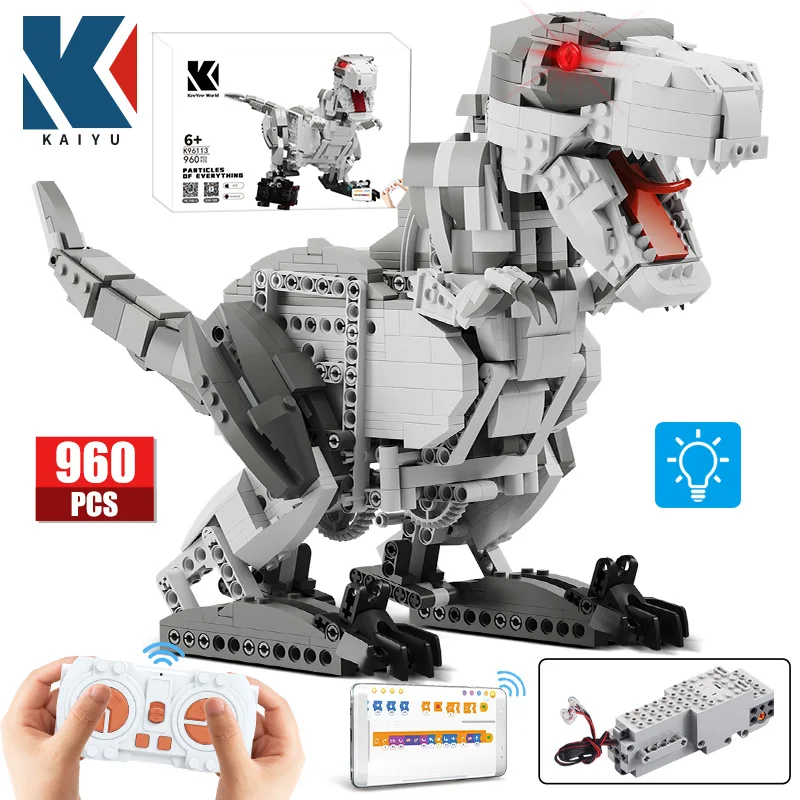 KAIYU 960pcs Jurassic World Dinosaur RC Tyrannosaurus Building Blocks STEM APP Programming Remote Control Technical Bricks Toys | Игрушки и