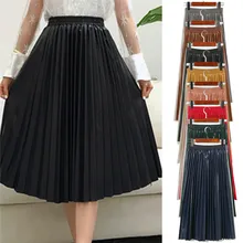 Женские плиссированные юбки с высокой талией из искусственной кожи, приталенные повседневные длинные юбки макси с оборками, элегантные узкие Коктейльные Вечерние юбки на шнуровке в деловом стиле
