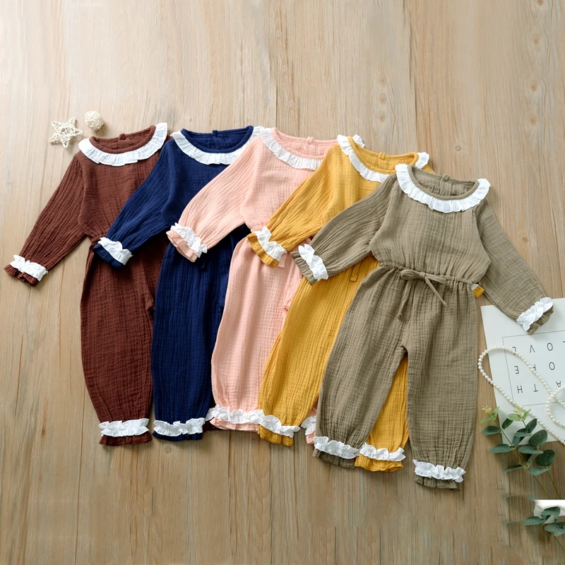 Детский комбинезон; сезон осень; 9 months to 3 years Old с длинными рукавами для малышей; Однотонный комбинезон с принтом; Детский Повседневный Комбинезон; детская одежда унисекс; 5 цветов