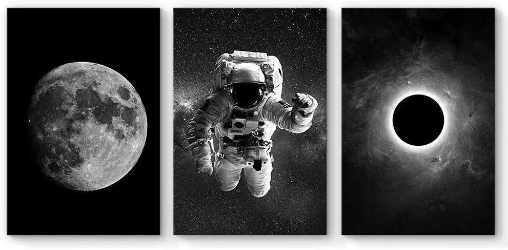 3 панели холст настенный арт астронавт грандиозное Затмение луна Дети Холст Картина Настенный декор Прямая