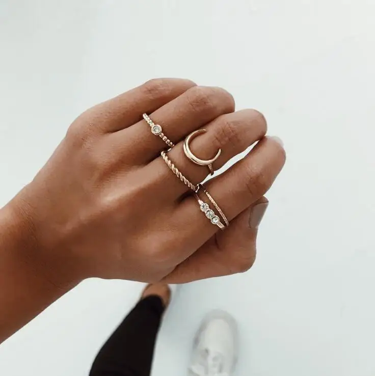 

Charm 5 Piece Set Ring Sales Simple Temperament Moon Gold Fine Ring 2018 New Korean Fashion Wholesale Ring Wholesale Lots Bulk