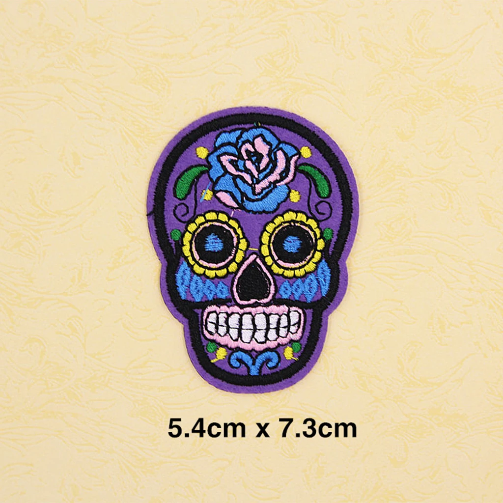 8Pcs Iron/Sew On SUGAR SKULL/DAY OF THE DEAD Motif Embroidery Patch Applique for Decorations, Clothing or DIY Crafts