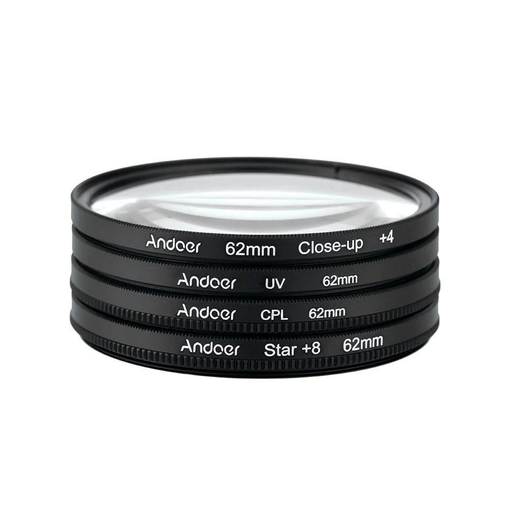 Andoer 62mm UV+ CPL+ насадочная линза+ 4+ звезда 8-точечный фильтр круговой фильтр комплект круговой поляризационный фильтр с мешком для Nikon Canon Камера