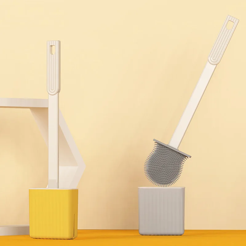 

Silicone Toilet Brush Soft Bristle Wall-mounted Bathroom Toilet Brush Holder Set Clean Tool Durable ThermoPlastic Rubber