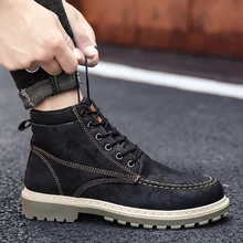 Новинка; высококачественные модные весенние мужские Ботинки martin; теплые рабочие ботинки; мужские ботинки-дезерты на шнуровке; обувь из натуральной кожи с круглым носком