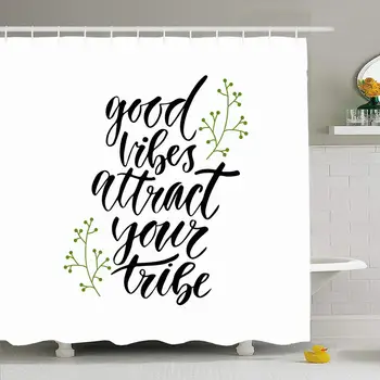 

Shower Curtain Set with Hooks 72x78 Good Vibes Attract Type Your Artistic Style Tribe Inspirational Signs Calligraphic Symbols