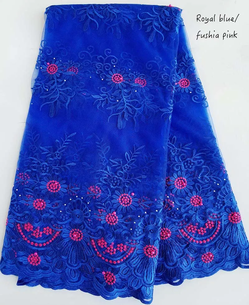 5 ярдов очень мягкое французское кружево африканский тюль кружевная ткань нигерийская Буба вечернее платье швейное платье высокое качество хороший выбор - Цвет: Royal blue Fushia