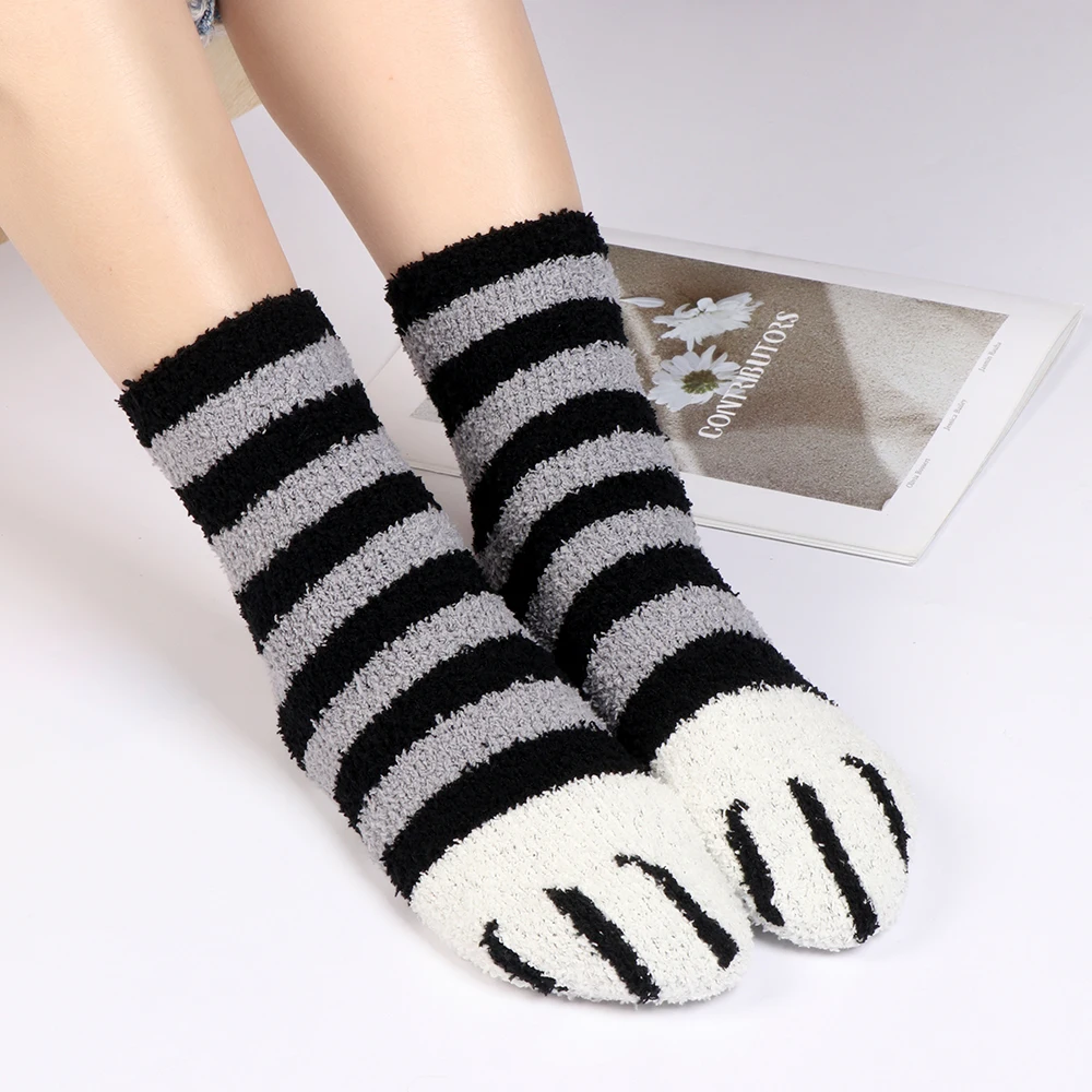 Зимние носки для женщин, утолщенные теплые шерстяные кашемировые носки, носки для сна, веселые женские носки, коралловые пушистые женские носки