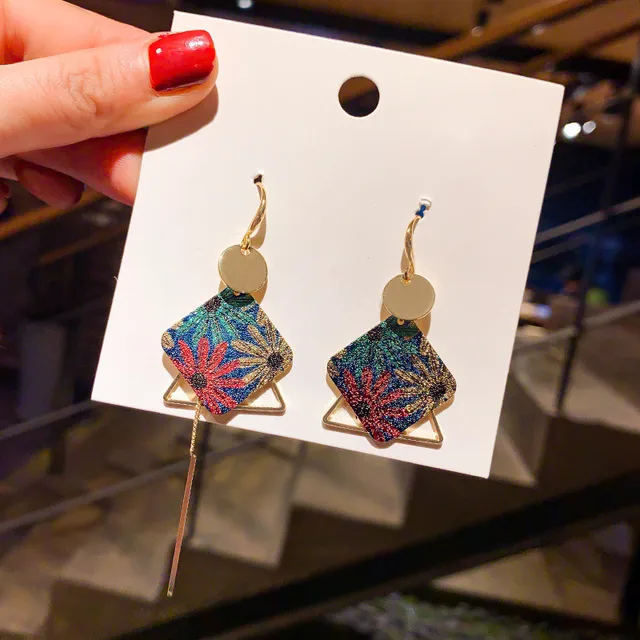 Trendy New Long Asymmetry Pendant Earrings for Women Female Simple Hypoallergenic Geometric Tassel Earrings Jewelry Accessories Square