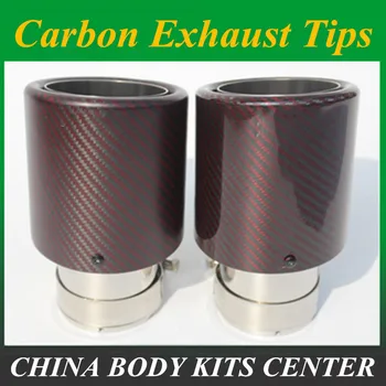 

1 Pcs Universal Exhaust Stainless Steel +Red Carbon Car Steel Round Tail Muffler Tip Pipe Trims