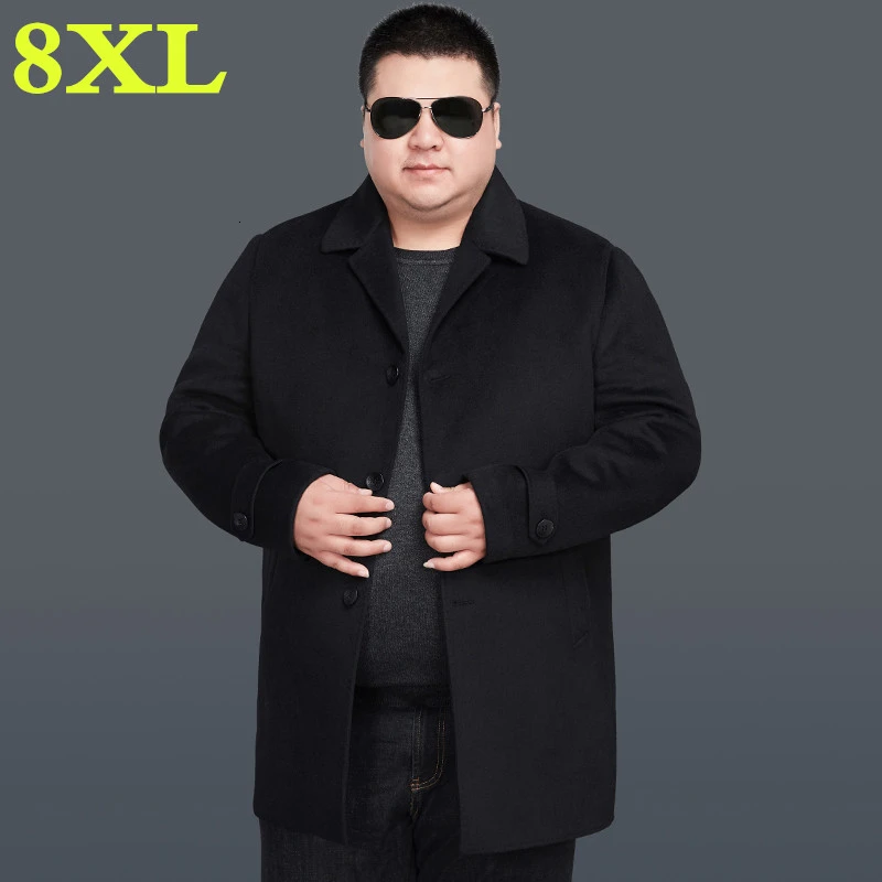 

8XL Fund Two-sided Wool Wool Woollen Overcoat Man Keep Warm Windbreaker Increase Fertilizer Enlarge Code Easy Fat Loose Coat