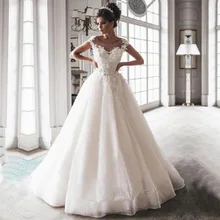 Изысканный овальным вырезом Свадебное платье халат в стиле бохо Mariage кружевными аппликациями сзади на шнуровке, для невесты, платье трапециевидной формы, расшитые блестками, на свадьбу для девочек платья