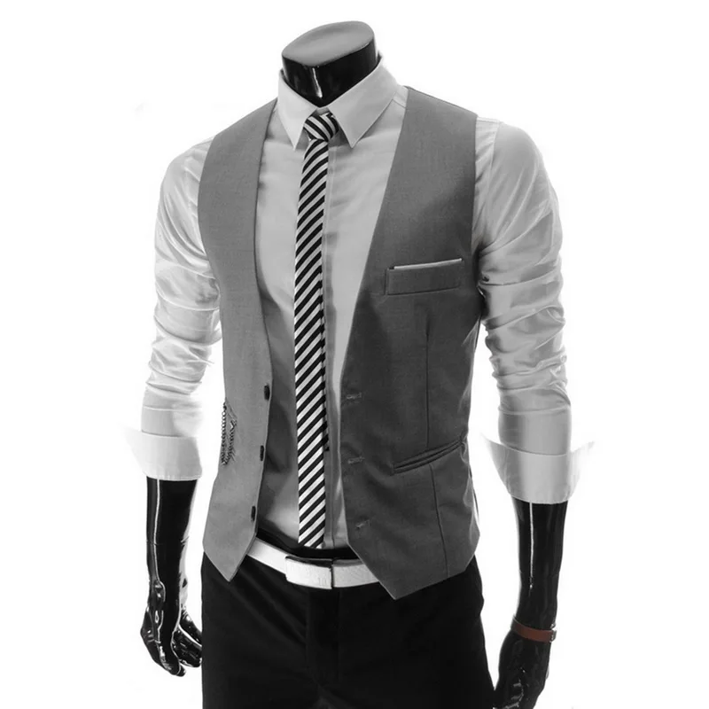 

CYSINCOS Men Formal Dress Suit Vests Slim Fit Men Suit Vest Male Wedding Party Waistcoat Homme Casual Sleeveless Business Jacket