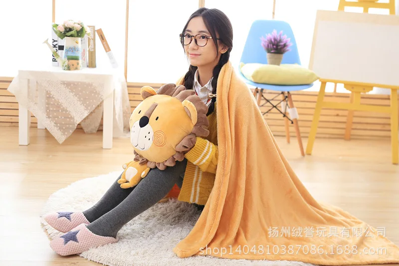

Factory Price Cartoon Animal Pillow And Blanket Plush Toys Multi-functional Airable Blanket Lion Bear Cushion Blanket