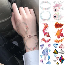 

Waterproof Temporary Tattoo Sticker Blue Flower Wreath Color Diamond Bird Leaf Branch Tatoo Arm Hand Flash Tatto Man Woman Child