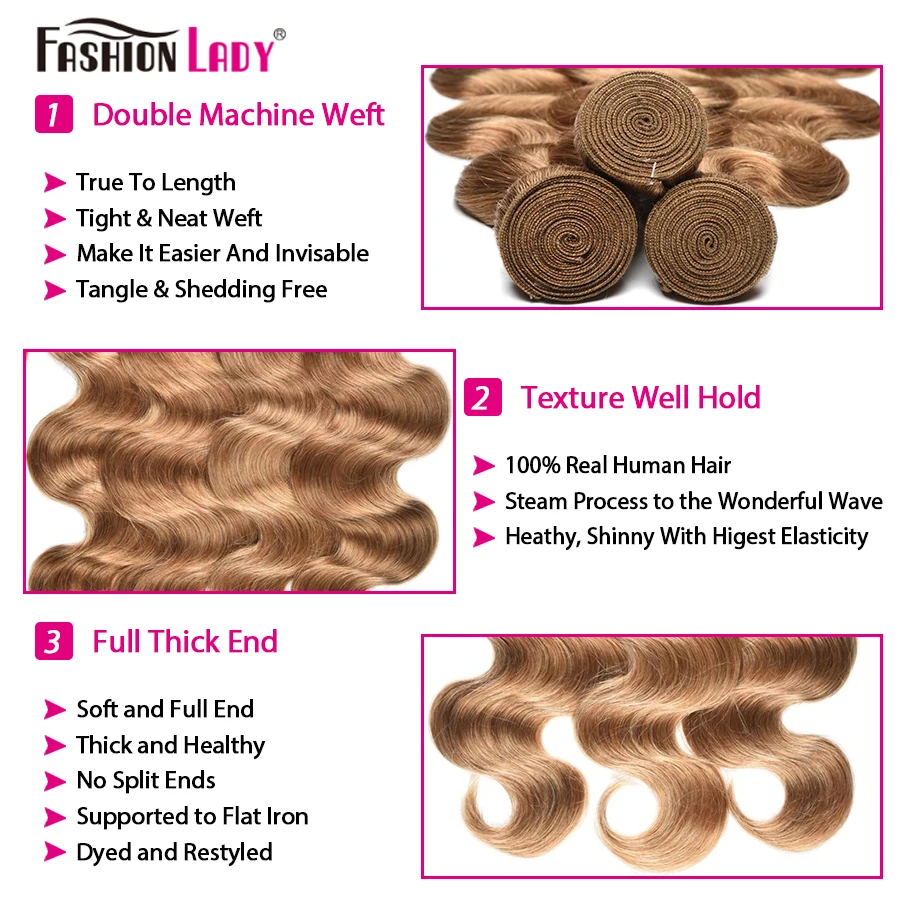 Fashion Lady Pre-Colored Peruvian Hair 3/4 Bundles Human Hair Body Wave Bundles 27# Dark Blonde Non-remy Extension