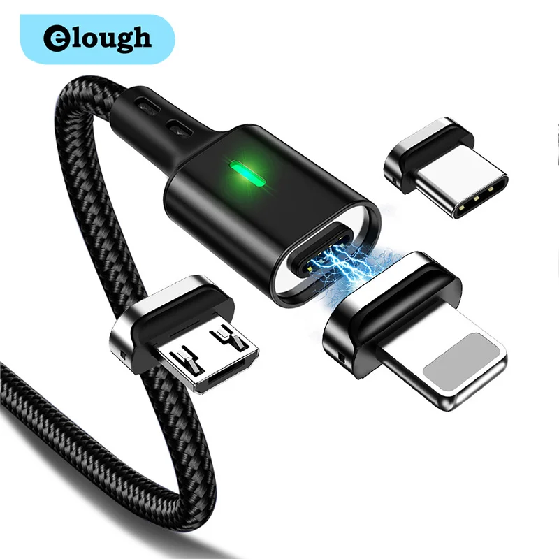 Магнитный кабель Elough для быстрой зарядки Micro USB Type-C iPhone X Xiaomi QC 3 0 магнитное быстрое