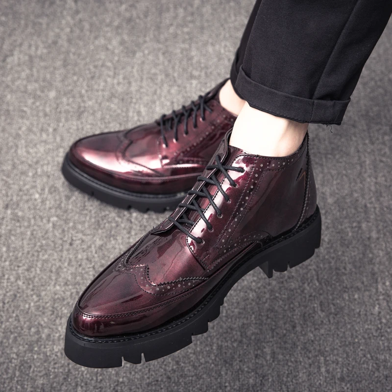 Oxford Shoes for Men Blue Male Formal Dress Boots Evening Sneakers High Ankle Causal Fashion Junior Luxury Stylish Brogue Boots