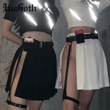 InsGoth Harajuku гранж-панк стиль черная плотная плиссированная юбка Женская Асимметричная юбка с высокой талией для девушек Готическая панк уличная юбка