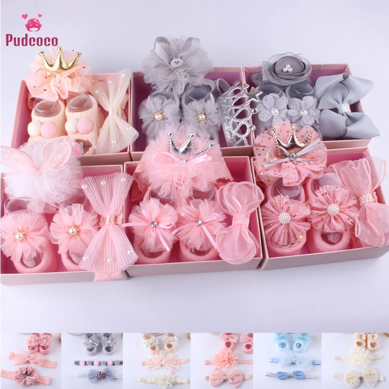 Pudcoco/Аксессуары для малышей, носки детские носки для новорожденных нескользящие носки с рисунками, ботинки тапочки с бантиками, носки-тапочки комплект из 3 предметов