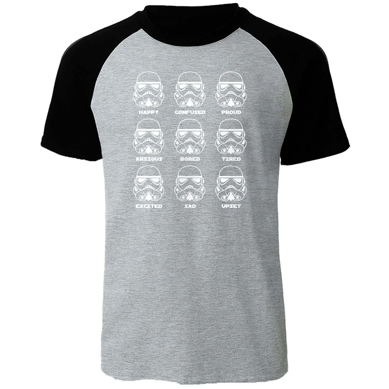 Забавная футболка с героями Звездных войн, штурмовика, эмоций, летняя хлопковая высококачественная повседневная футболка с коротким рукавом, реглан, уличная одежда в стиле хип-хоп - Цвет: black gray 5