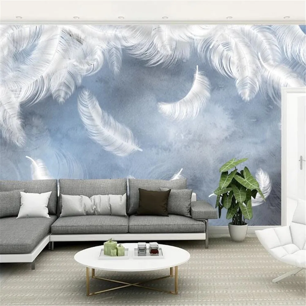 

Milofi customized 3D large wallpaper mural modern minimalist abstract watercolor hand-painted feather TV mural background wall