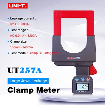 

Large Jaws Leakage Clamp Meter UNI-T UT257A AC leakage current detection;Data logging/Auto rang/Data hold/RS-232/LCD backlight