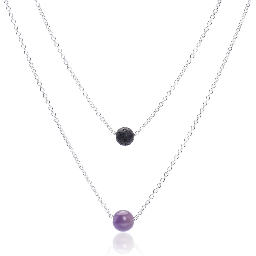 7 Чакра бусы двойной нержавеющей стали ожерелье 1 шт. вулканический камень шарик и